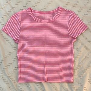 American Eagle Outfitters Pink, Peach, & White Striped Tee